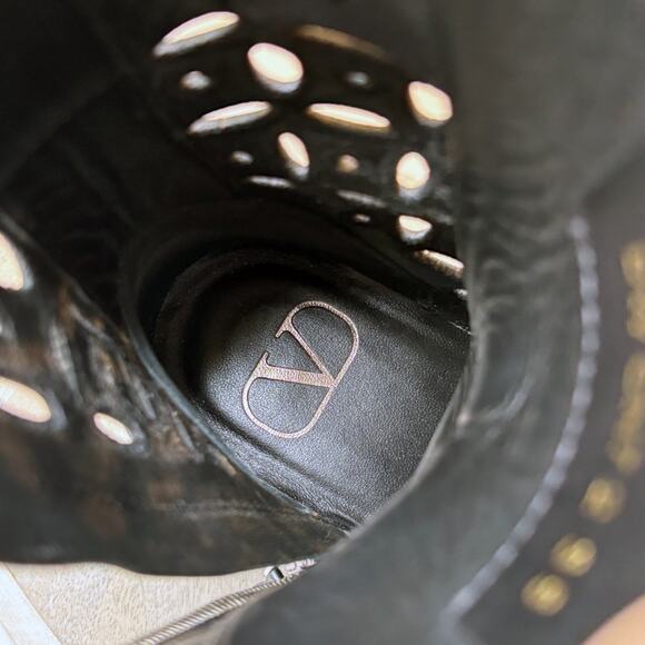 Valentino Garavani Atelier San Gallo Black Leather Combat Boots EU Size 35 US 5 - Picture 14 of 16